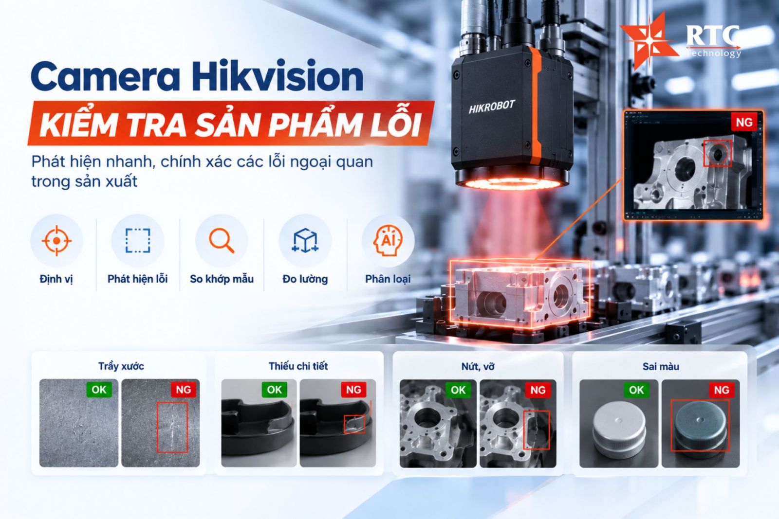 Camera Hikvision tự động phát hiện lỗi, định vị, đo lường và phân loại sản phẩm bằng các thuật toán xử lý ảnh và Deep Learning
