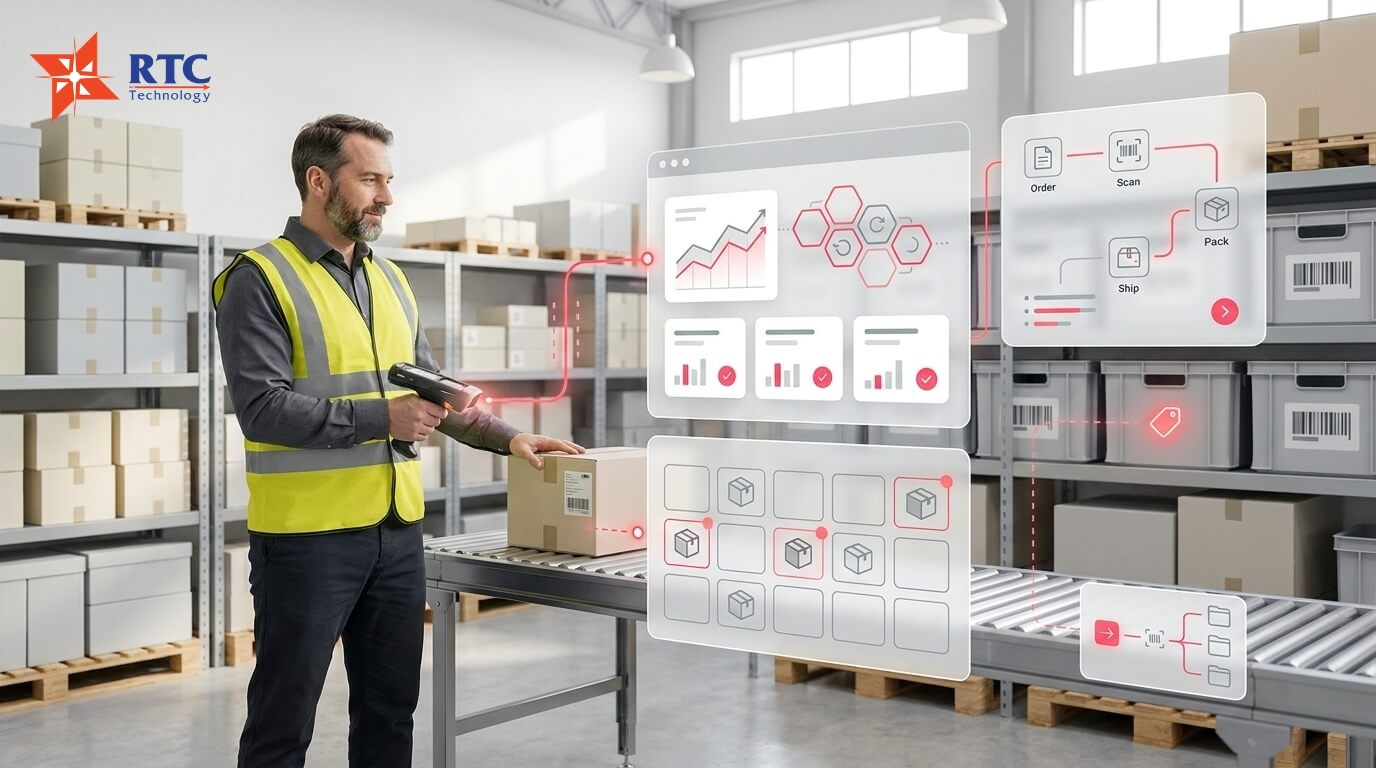 Dữ liệu barcode được đồng bộ với các hệ thống quản lý nhằm cập nhật trạng thái tồn kho theo thời gian thực