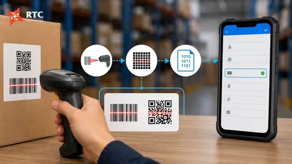 Bộ giải mã xác định vị trí mã QR thông qua các đặc điểm hình học đặc trưng để phân tích cấu trúc mã để khôi phục chuỗi dữ liệu