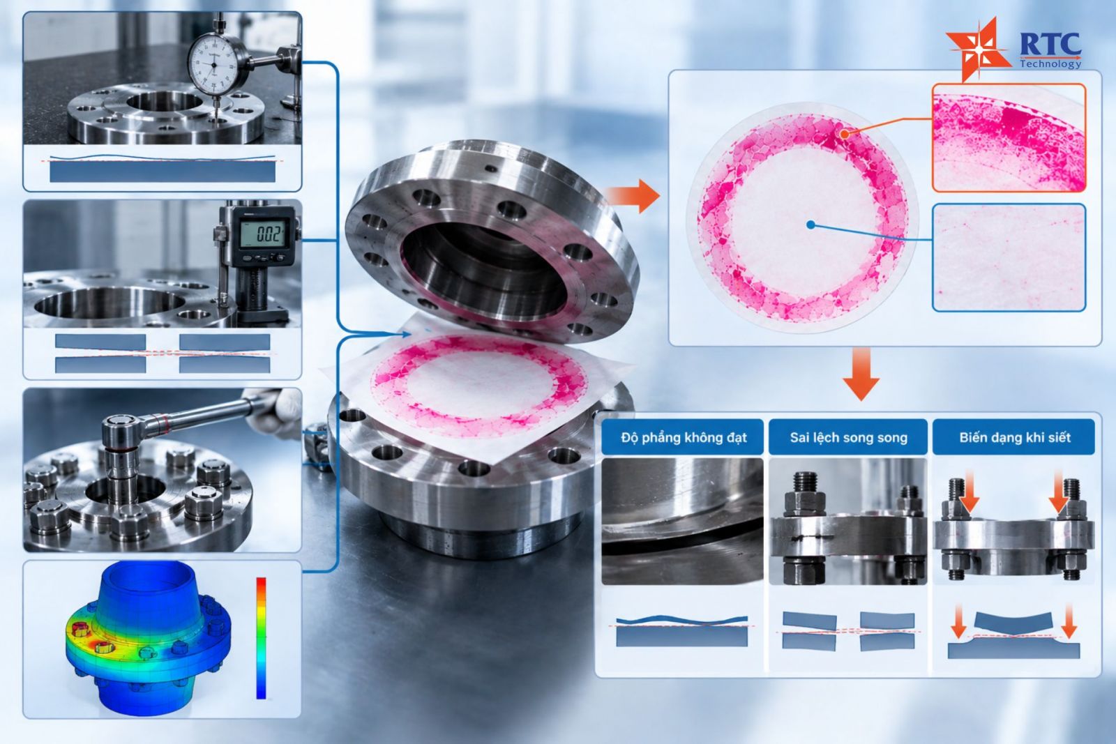 Khi phát hiện vùng tiếp xúc bất thường, kết quả nên được đối chiếu với độ phẳng, độ song song, kích thước, lực siết, độ cứng chi tiết hoặc điều kiện gá đặt tùy từng ứng dụng.